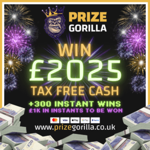 PRIZE GORILLA New Years Eve £2025 and 300 instant wins best prize competitions website 2024 2025