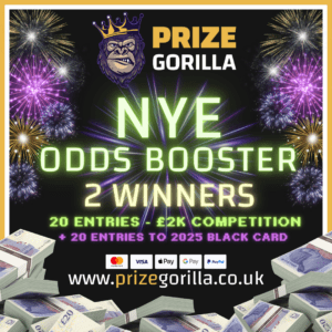PRIZE GORILLA New Years Eve £2025 and 300 instant wins best prize competitions website 2024 2025