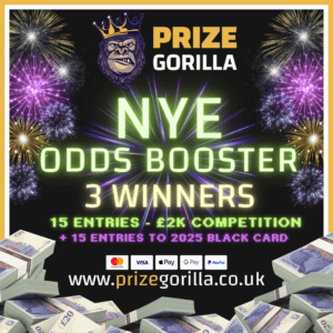 PRIZE GORILLA New Years Eve £2025 and 300 instant wins best prize competitions website 2024 2025