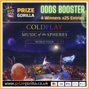 PRIZE GORILLA - WIN COLDPLAY TICKETS BEST COMPETITION WEBSITE BELFAST NORTHERN IRELAND UK 2025 ODDS BOOSTER