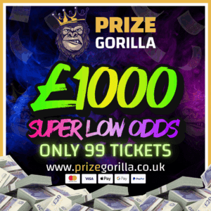 Prize Gorilla - £1K Tax Free Cash - Low odds best prize competition website Belfast Northern Ireland UK 2025