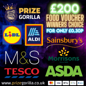 Prize Gorilla Win A £200 Food shopping voucher best competition website Belfast Northern Ireland UK 2025 2026